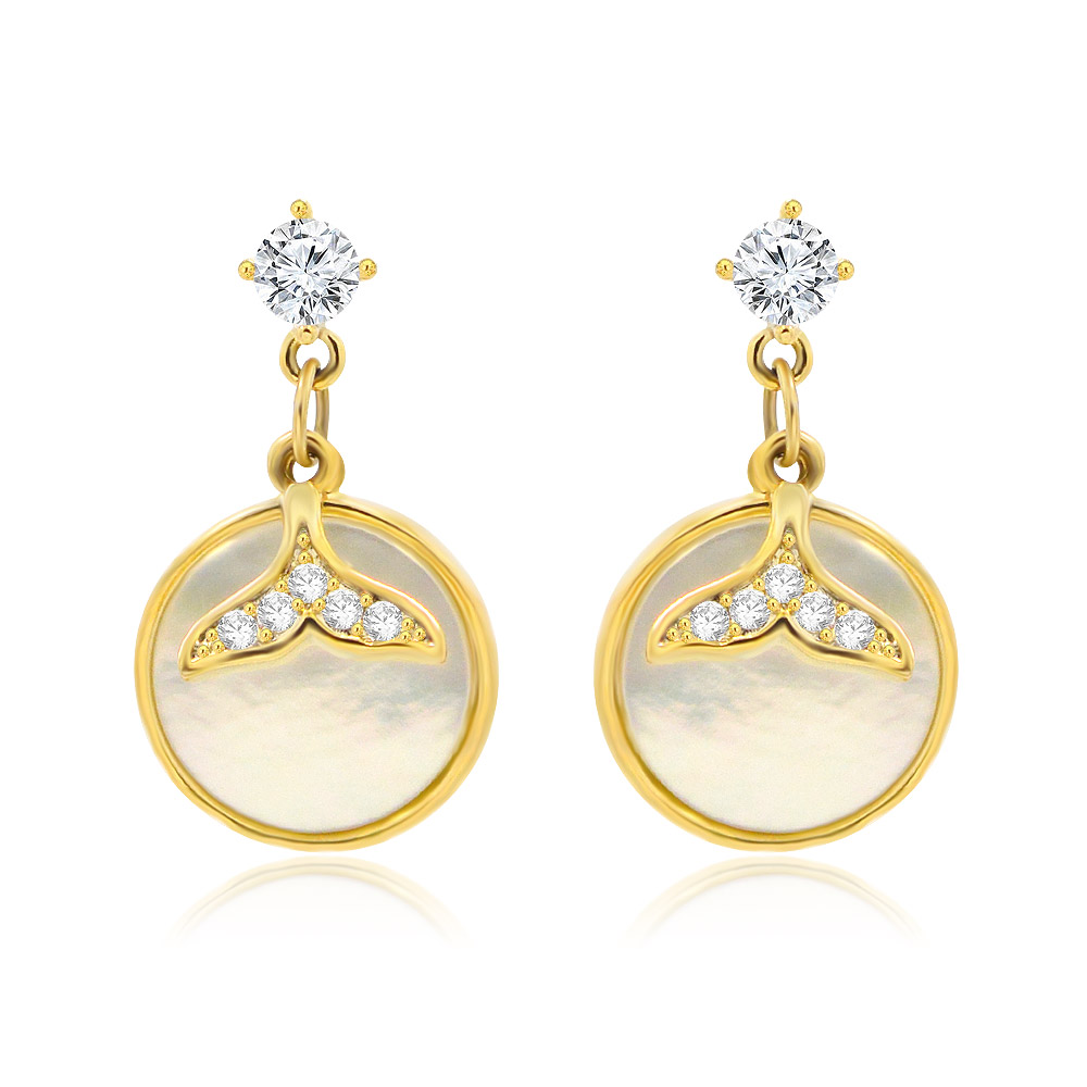 Round Shell with Paved Tail Drop Earring